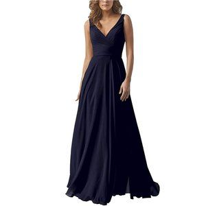 Navy Blue Chiffon Long Bridesmaid Dress/ Formal Evening/ Prom Gown- Size 8